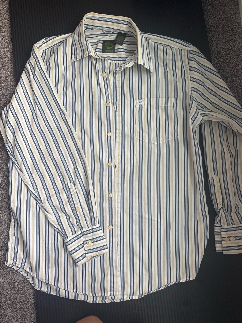 Timberland Men's Long-Sleeve Striped Button-Down Shirt in Blue & Cream